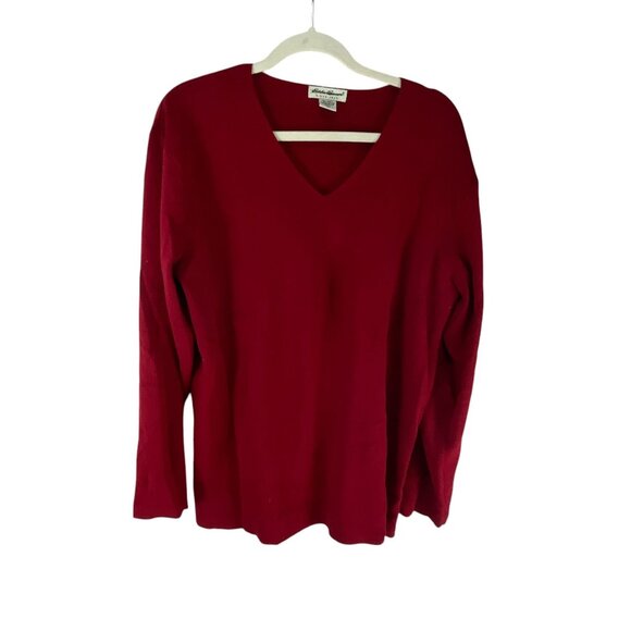 Eddie Bauer Wool Blend V-Neck Pullover Sweater Red L Tall Relaxed Fit Vibrant - Picture 2 of 9